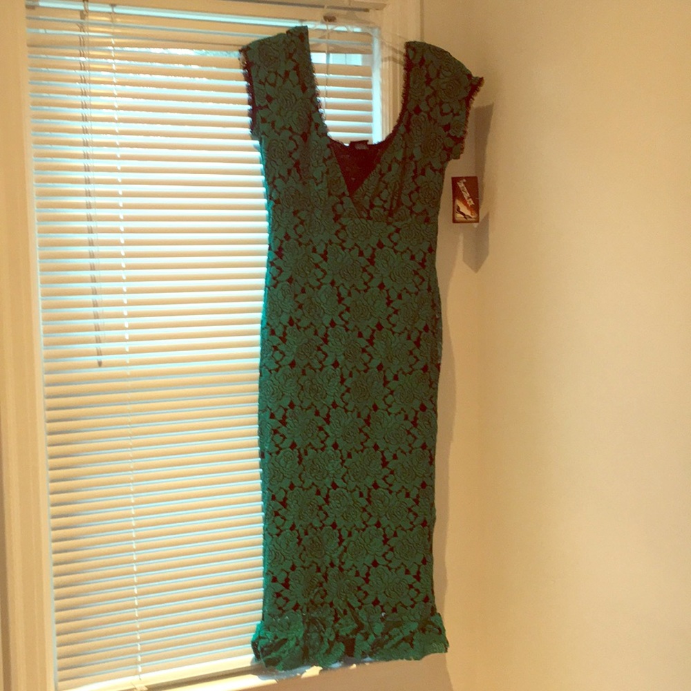 Switchblade Stiletto Green Rose Pinup Dress, Sz XL